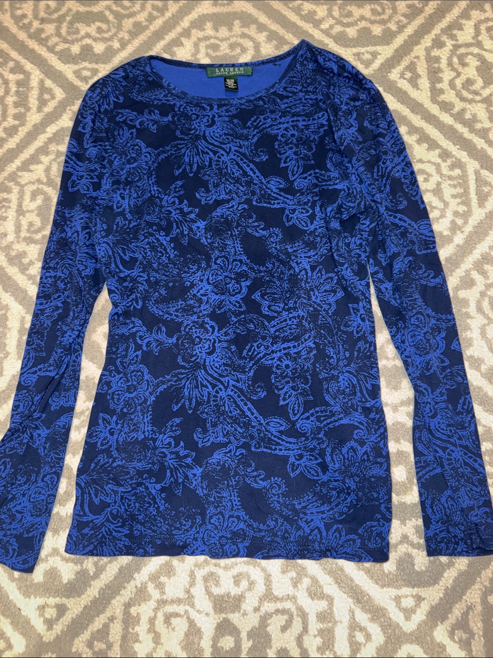 Lauren Ralph Lauren Navy and Royal Blue Floral Long-Sleeve Tee